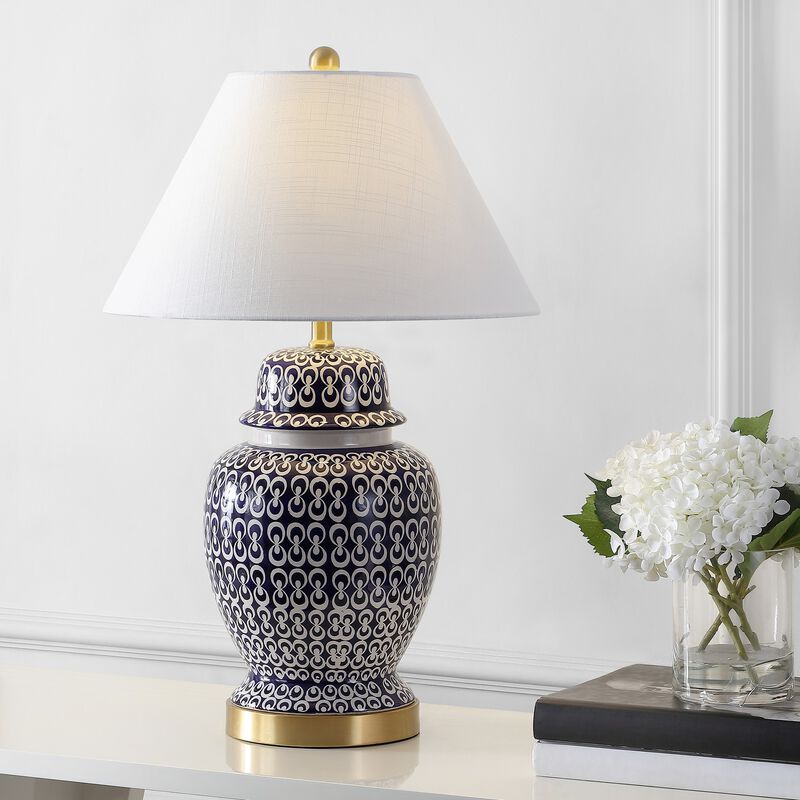 Tegola 28.5" Ceramic/Iron Coastal Modern LED Table Lamp,Navy