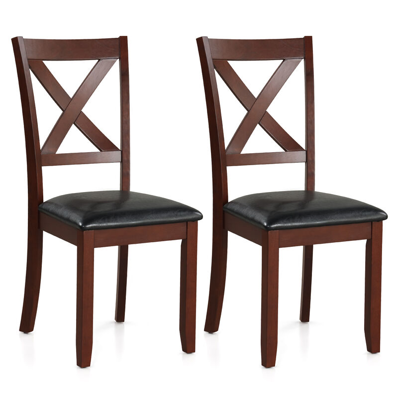 Set of 2 Wooden Kitchen Dining Chair with Padded Seat and Rubber Wood Legs-Black