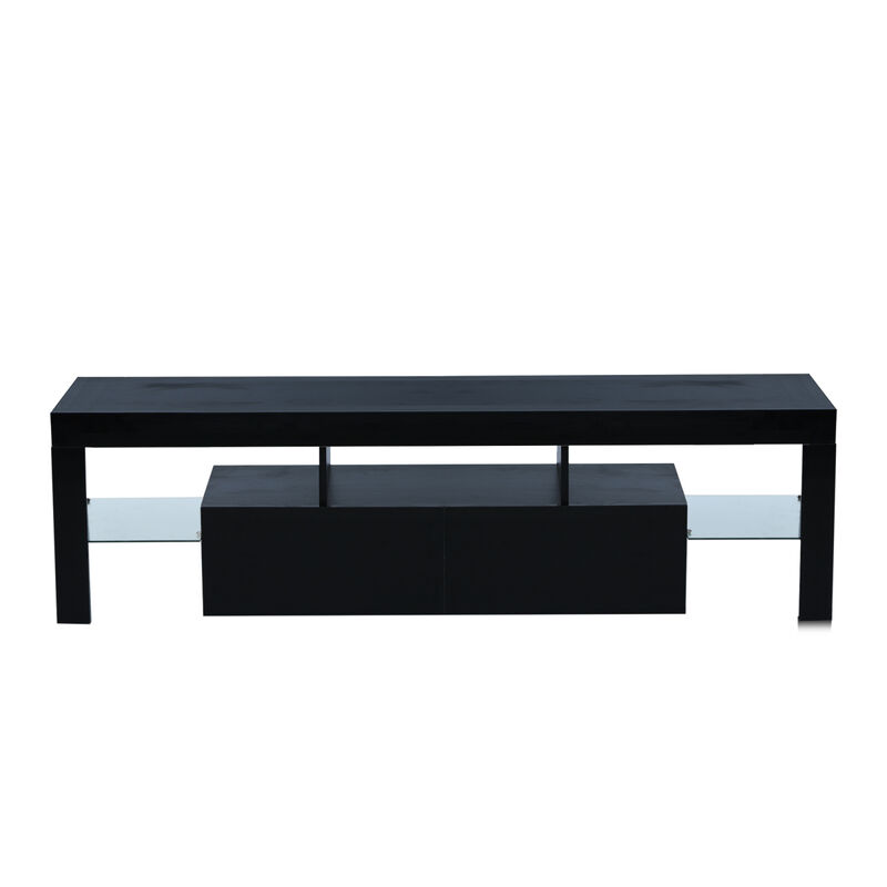Black Modern TV Stand with LED Lights, high glossy front TV Cabinet, can be assembled in Lounge Room, Living Room or Bedroom, color:black