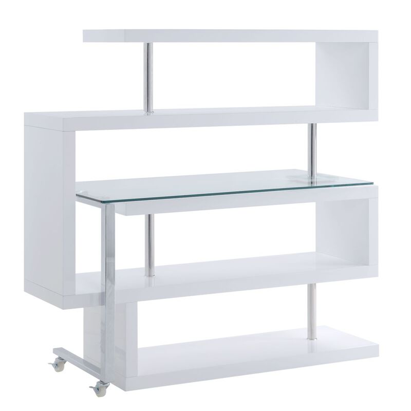 Raceloma Writing Desk w/Shelf, Clear Glass, White & Chrome Finish 93179
