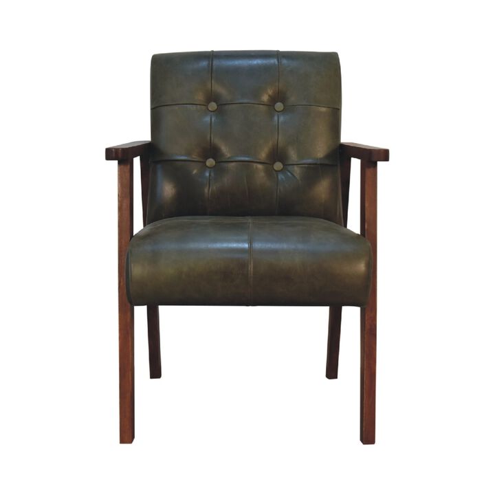 Solid Wood Olive Buffalo Leather Chair