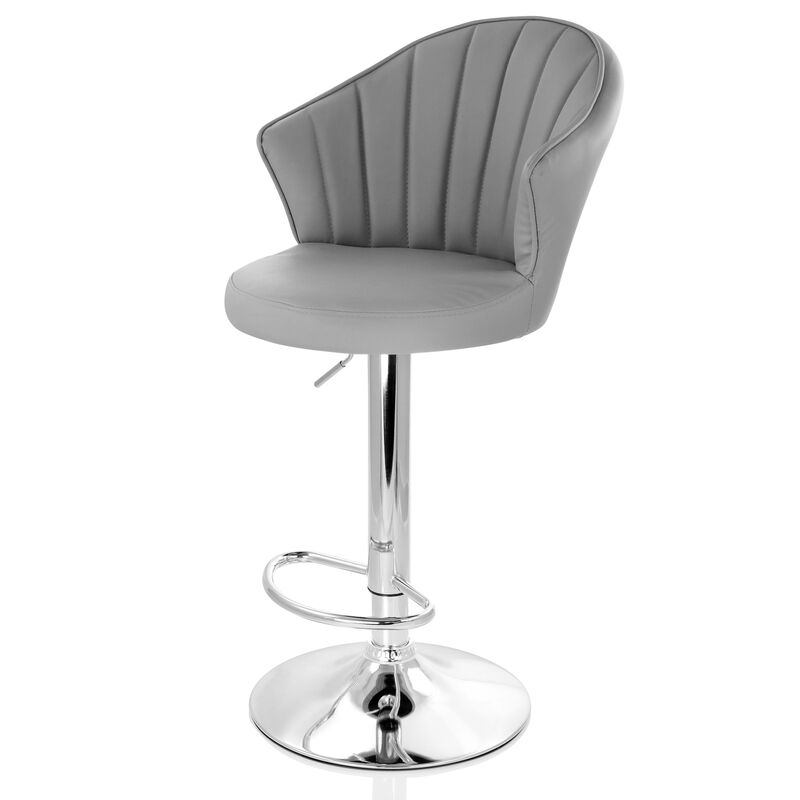 Elama 2 Piece Shell Back Faux Leather Adjustable Bar Stool in Dark Gray with Chrome Base