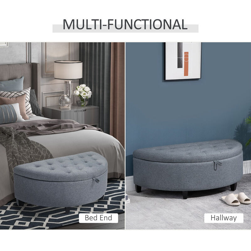 Gray Entryway Elegance: Half Moon Storage Ottoman Bench