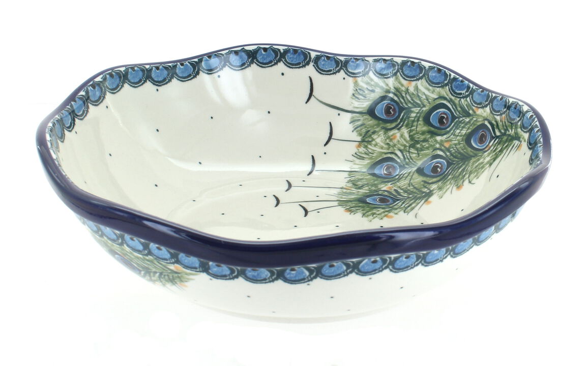 Blue Rose Polish Pottery Hummingbird Large Scallop Bowl