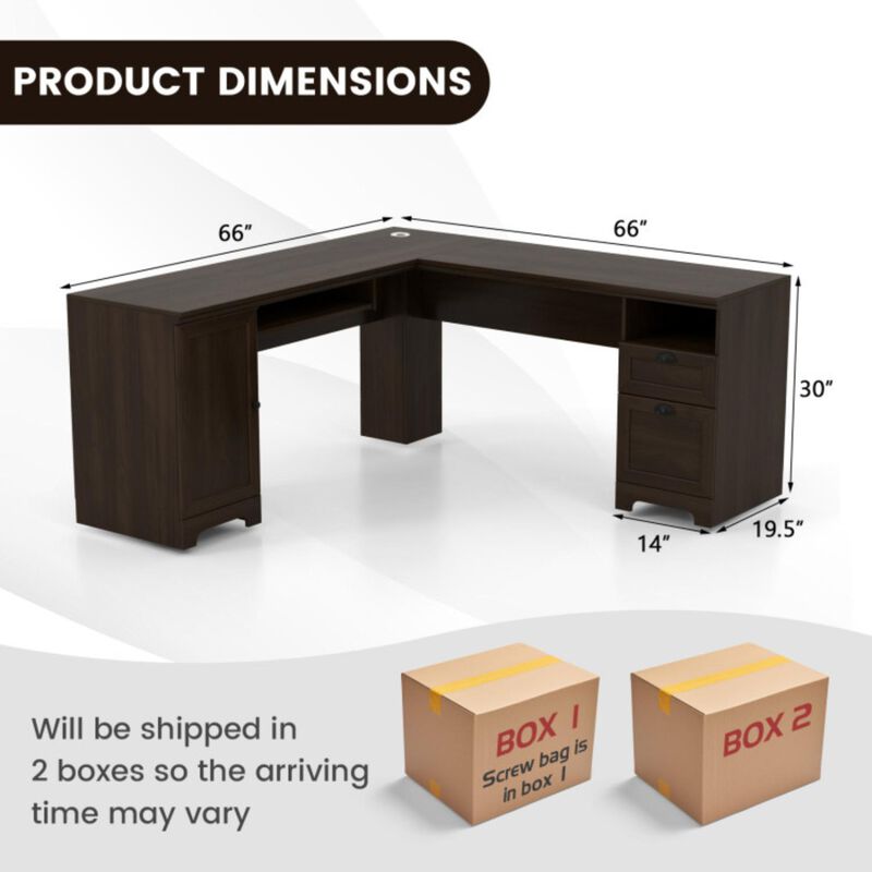 66 Inch L-Shaped Writing Study Workstation Computer Desk with Drawers