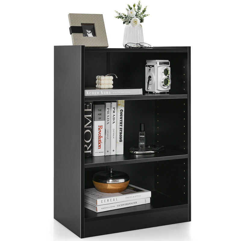 3-Tier Bookcase Open Display Rack Cabinet with Adjustable Shelves