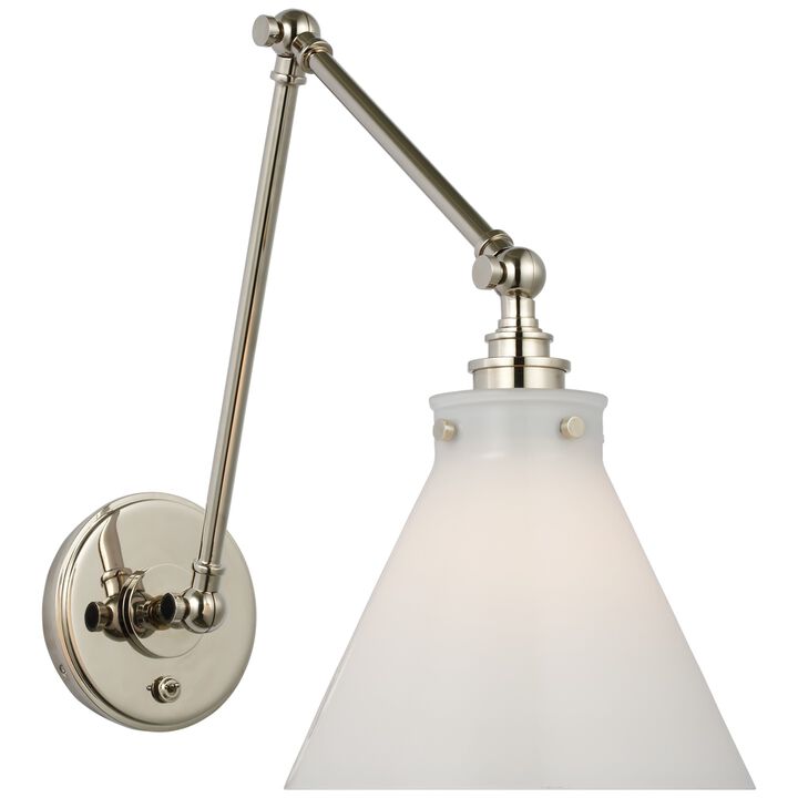 Parkington Double Library Wall Light in Polished Nickel with White Glass