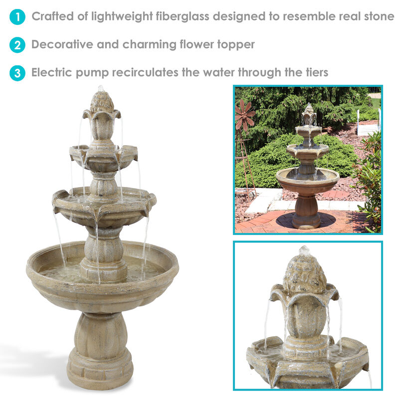 Sunnydaze Fiberglass Outdoor 3-Tier Water Fountain