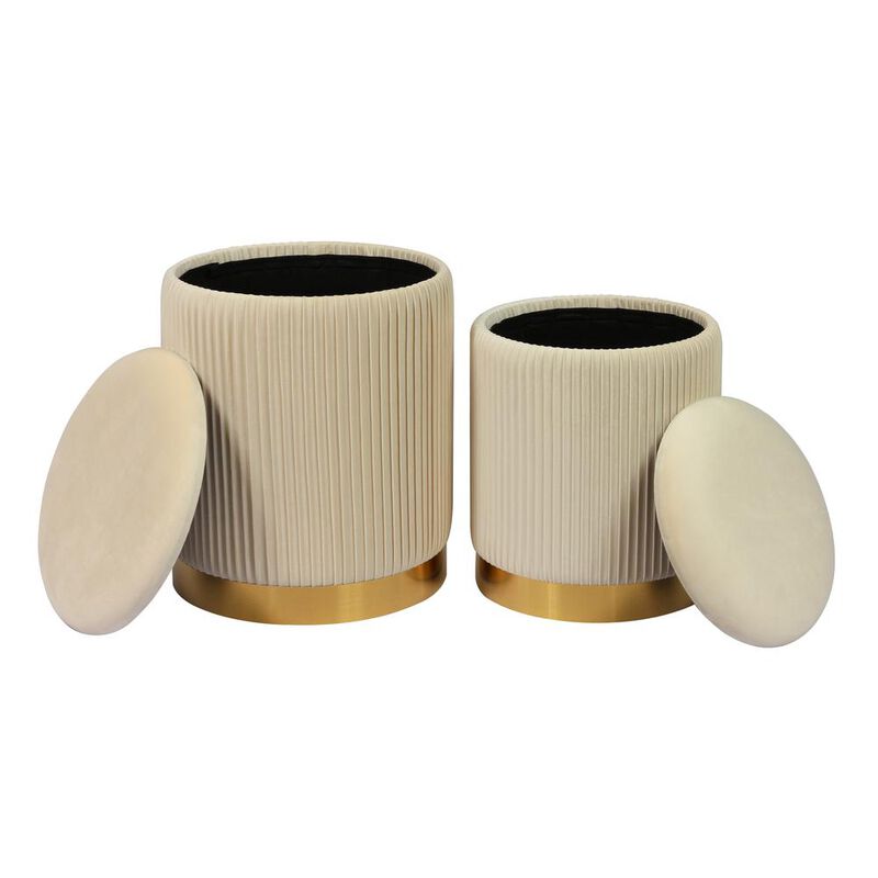 TOV Furniture Channeled Cream Velvet Storage Ottomans - Set of 2