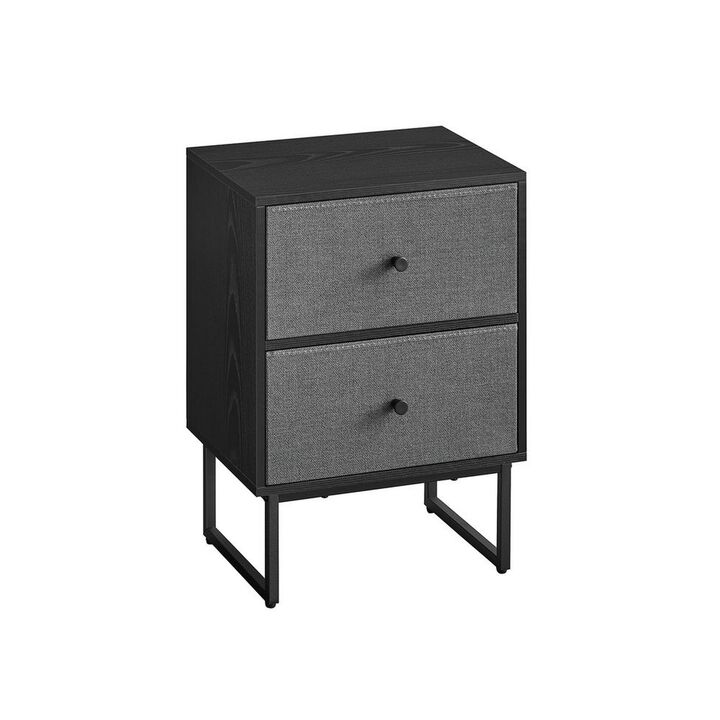 Jem 22 Inch Nightstand with 2 Removable Fabric Front Drawers, Black Steel - Benzara