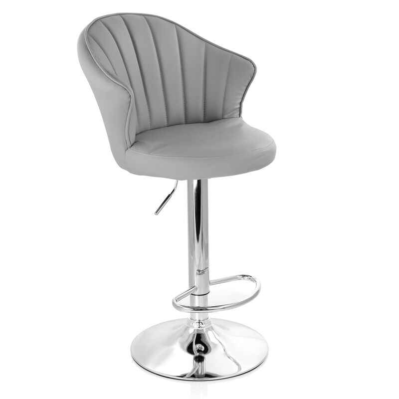 Elama 2 Piece Shell Back Faux Leather Adjustable Bar Stool in Dark Gray with Chrome Base