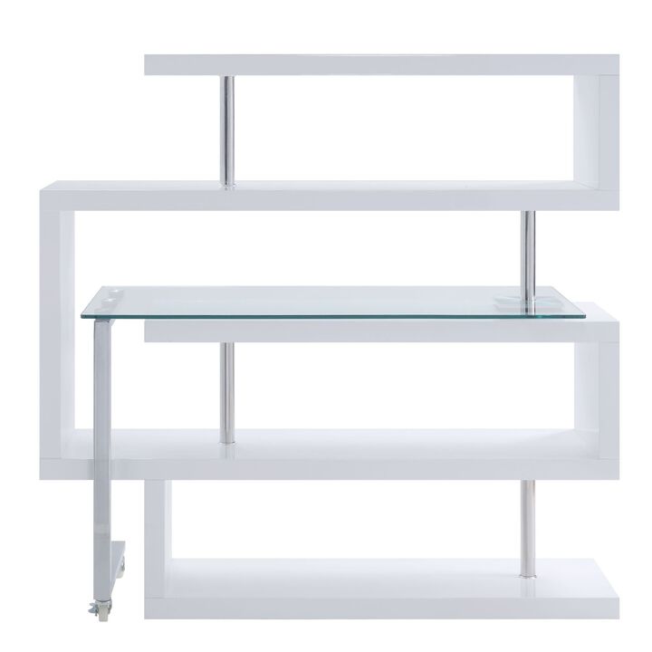 Raceloma Writing Desk w/Shelf, Clear Glass, White & Chrome Finish