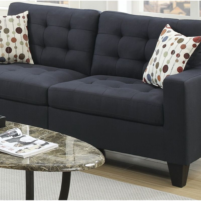 Living Room Furniture 2pc Sofa Set Black Polyfiber Tufted Sofa Loveseat w Pillows Cushion Couch Solid pine