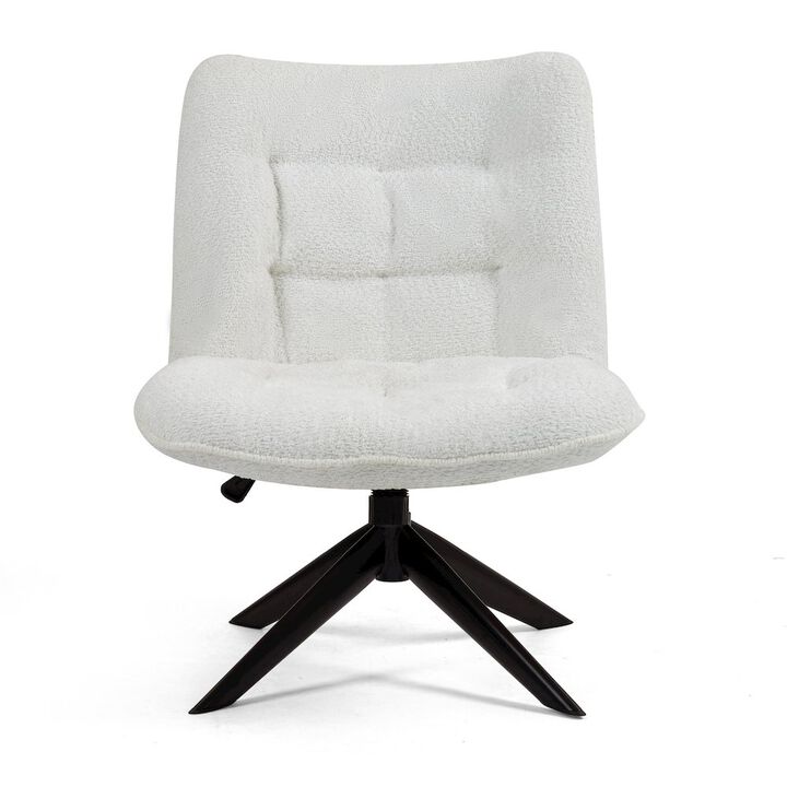 Glamour Home Belva White Boucle Upholstered Fabric Accent Chair with Black Metal Swivel Legs