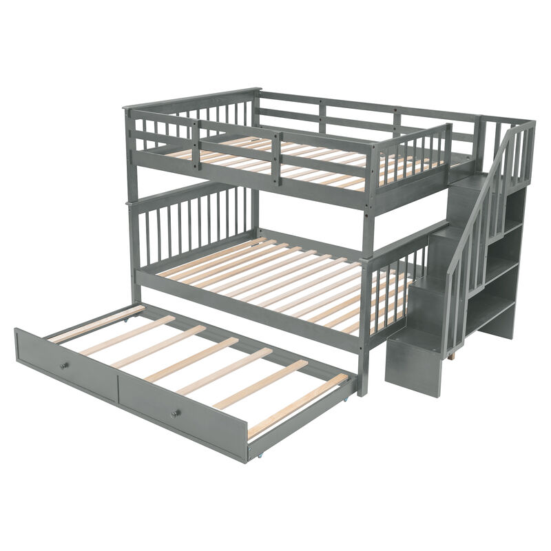 Merax Storage Bunk Bed Trundle Bed with Guard Rail