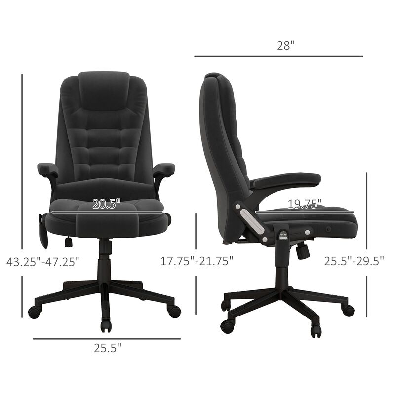Linen High-Back Office Chair with 6-Point Vibrating Heated Massage, Reclining Backrest, Padded Armrests, and Remote, in Black