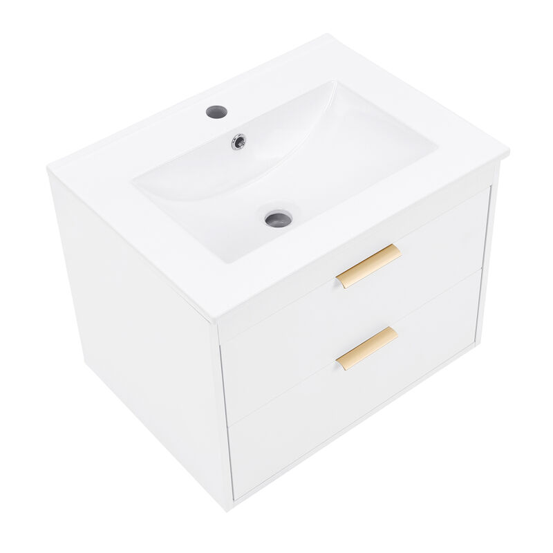 24" Floating Wall Mounted Bathroom Vanity with White Porcelain Sink and Soft Close Doors