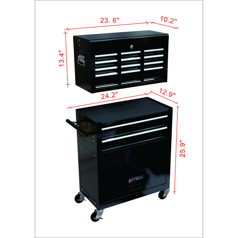 High Capacity Rolling Tool Chest with Wheels and Drawers, 8-Drawer Tool Storage Cabinet-BLACK