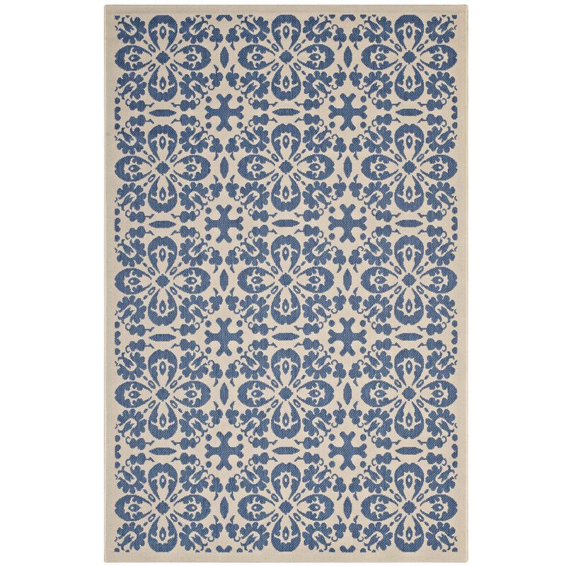 Ariana Vintage Floral Trellis 5x8 Indoor and Outdoor Area Rug - Blue and Beige
