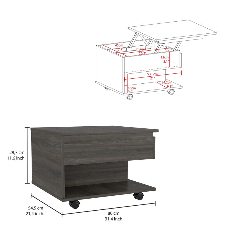 Luanda Lift Top Coffee Table, Casters, One Shelf