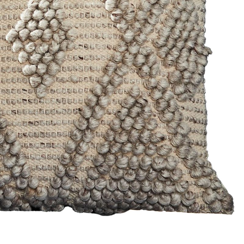18 Inch Decorative Throw Pillow Cover, Beaded Diamond Pattern, Beige Fabric-Benzara