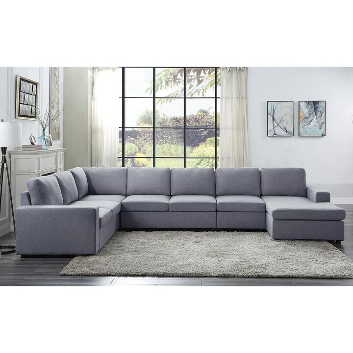 Lilola Home Tifton Light Gray Linen 7 Seat Reversible Modular Sectional Sofa Chaise