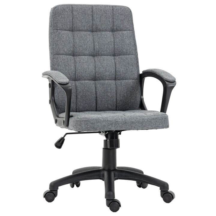 Fabric Office Chair, Computer Desk Chair, Task Chair with Arms with Adjustable Height, Swivel Wheels, Mid Back, Arms, Charcoal Gray