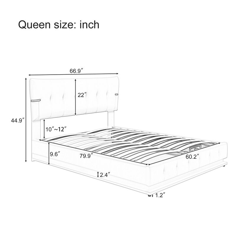 Merax Hydraulic Storage PU Platform Bed