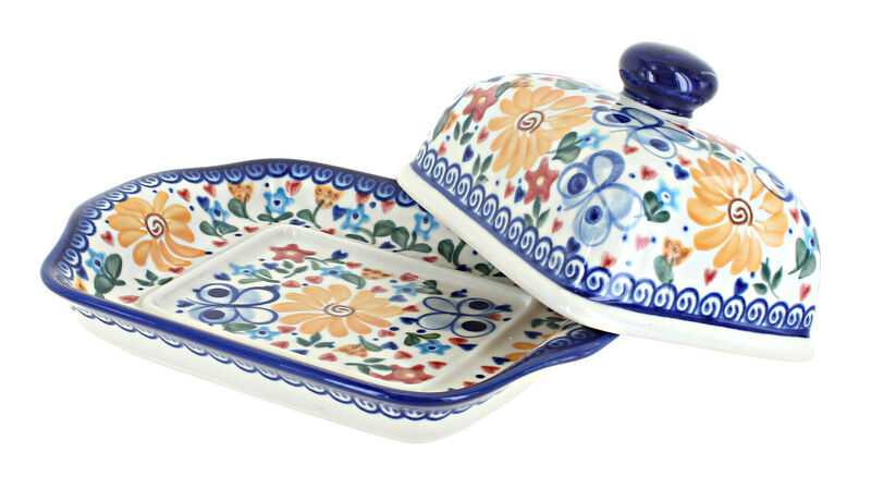 Blue Rose Polish Pottery Charleston Square Butter Dish