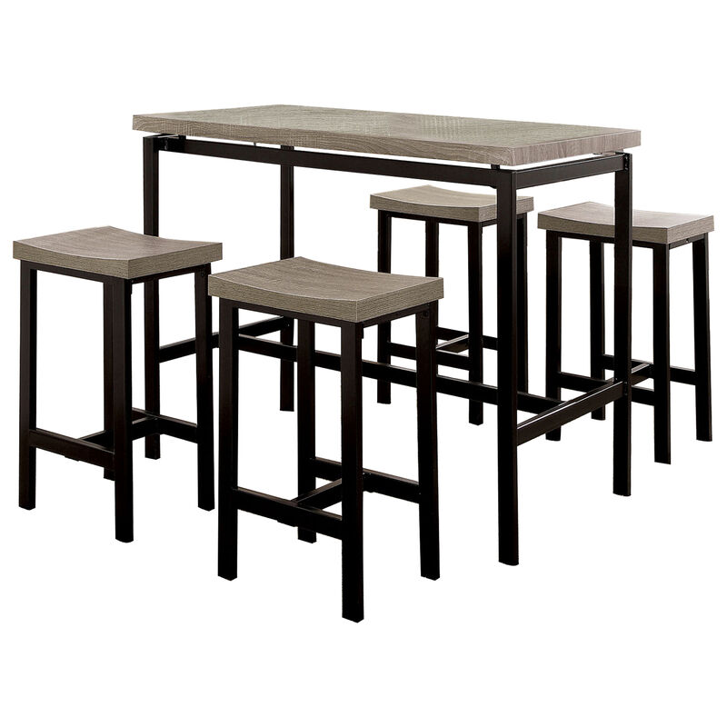 5 Piece Wooden Counter Height Table Set In Natural Brown And Black - Benzara