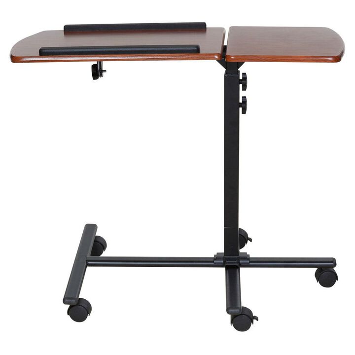 Hivvago Adjustable Height Laptop Cart Computer Desk in Cherry Finish