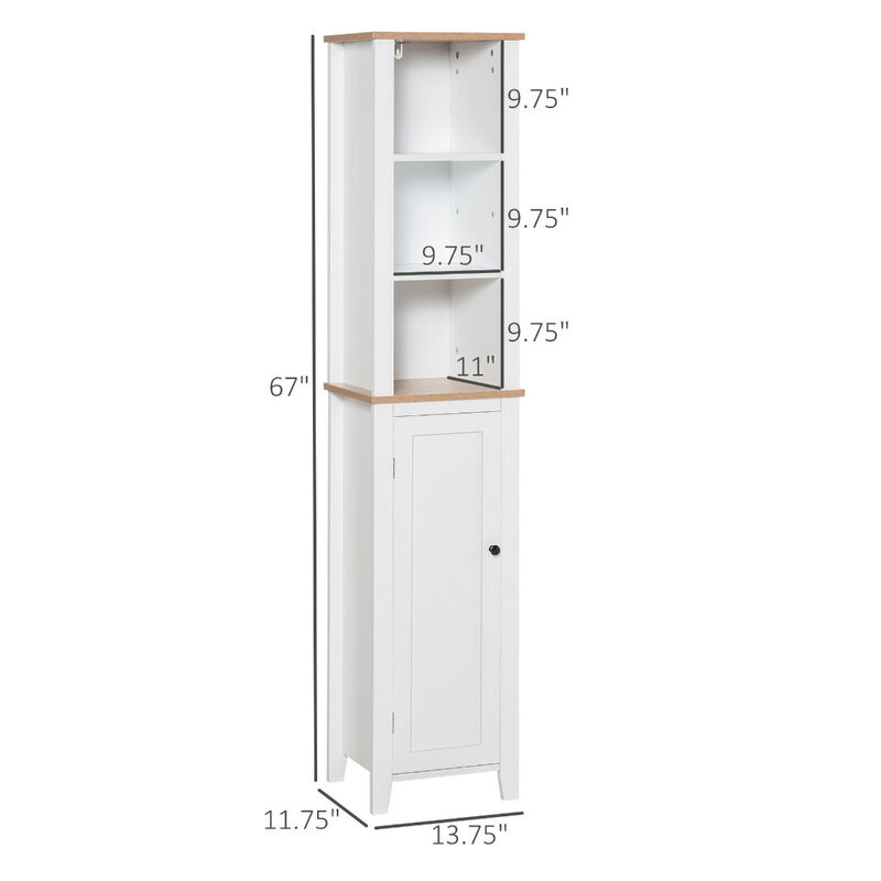 Bathroom Storage Cabinet with 3 Tier Shelf, Floor Free Standing Linen Tower, Tall Slim Side Organizer Shelves, White