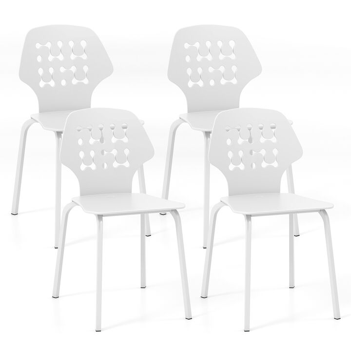 Set of 4 Metal Dining Chair with Hollowed Backrest and Metal Legs