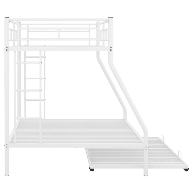 Twin over Full Bed with Sturdy Steel Frame, Bunk Bed with Twin Size Trundle, Two-Side Ladders, Black