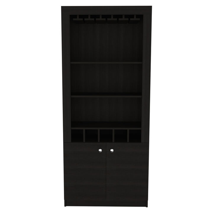 DEPOT E-SHOP Dakota Bar Double Door Cabinet, Five Built-in Wine Rack, Three Shelves, Black