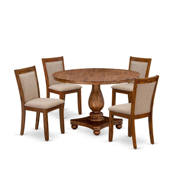 East West Furniture I2MZ5-N04 5-Piece Modern Dining Set - Kitchen Table and 4 Light Tan Color Parson Chairs with High Back - Antique Walnut Finish