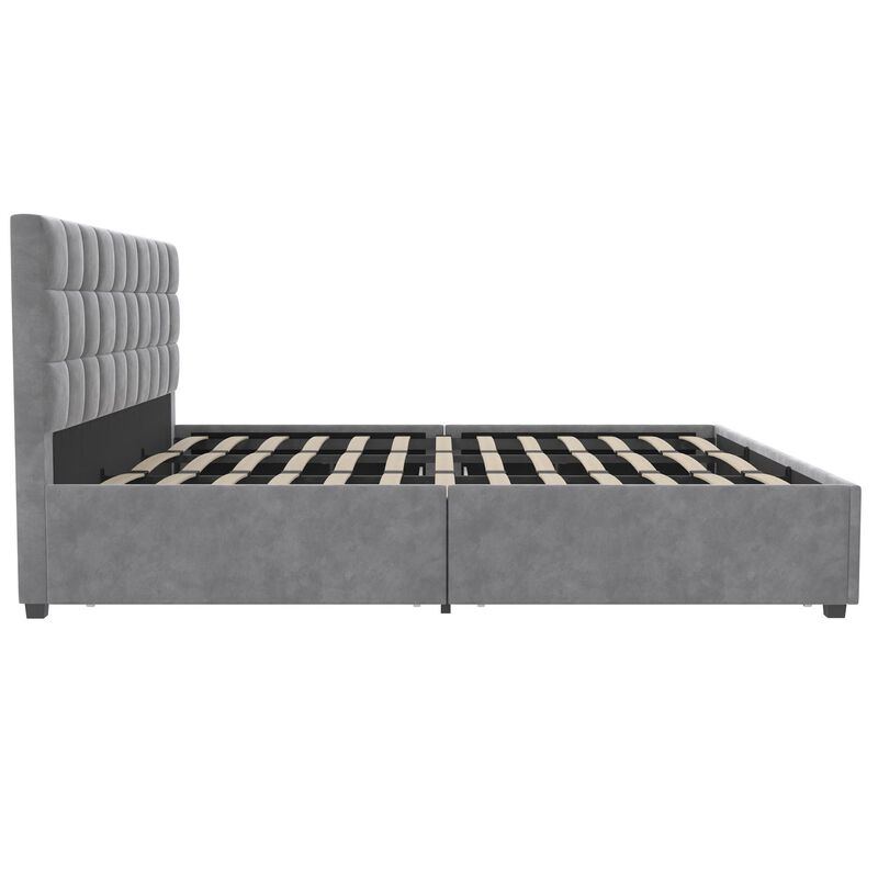 CosmoLiving Serena Upholstered Bed with Drawers, Bedroom Storage