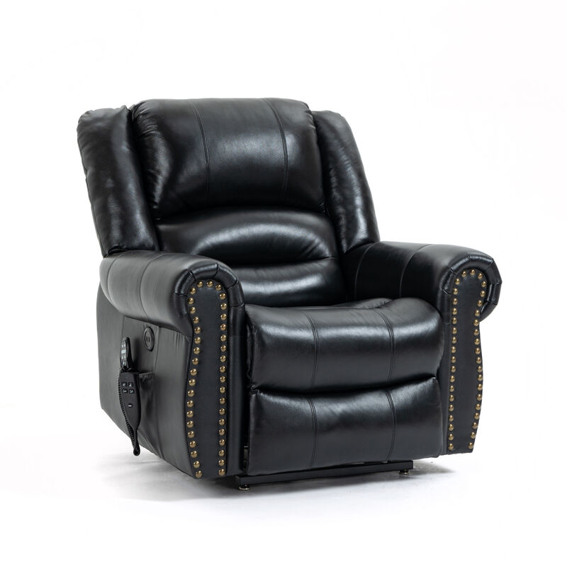 Black Leather Power Lift Recliner with Heat Massage