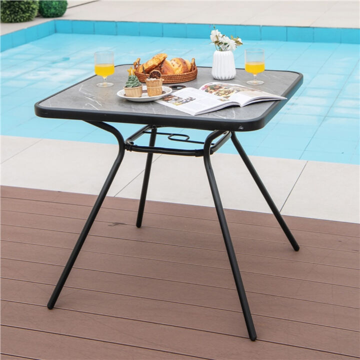 32" x 32" Heavy-Duty Outdoor Dining Table with Umbrella Hole for 4 Persons-Grey
