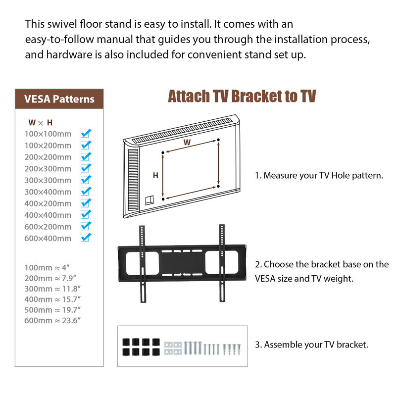Hivvago 65" Floor TV Stand Swivel Console Table Wood Height Adjustable Bracket