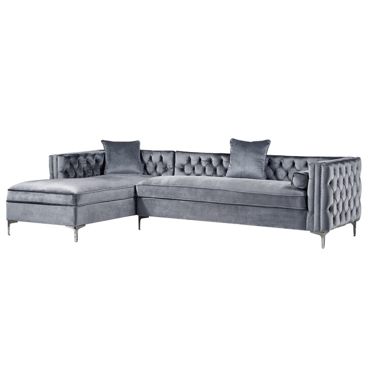 Inspired Home Clarinda Velvet Left Facing Chaise Sectional Sofa