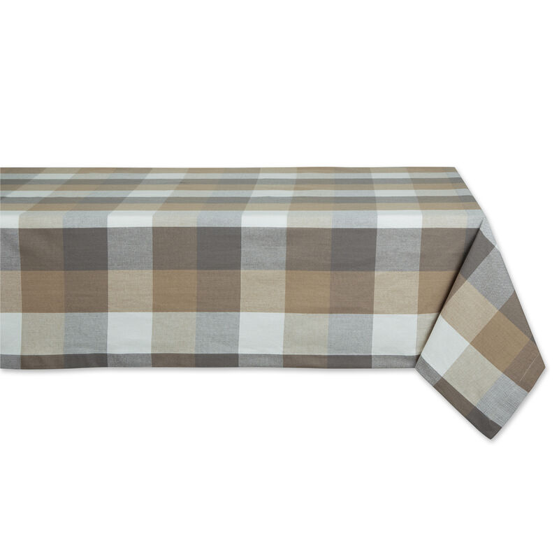 52" Stone Brown and White Tri Color Check Square Tablecloth