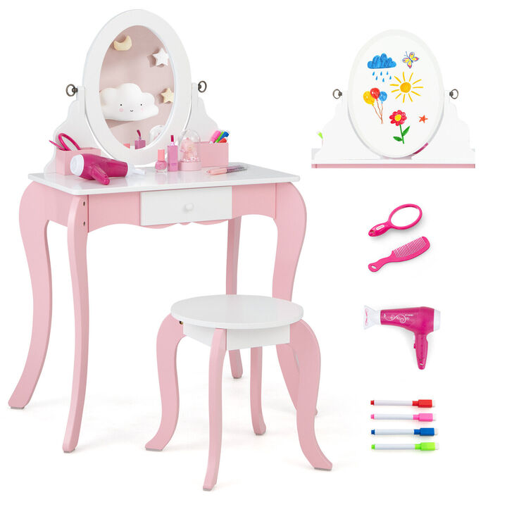 Pretend Kids Vanity Set with 360° Rotatable Mirror and Play Accessories