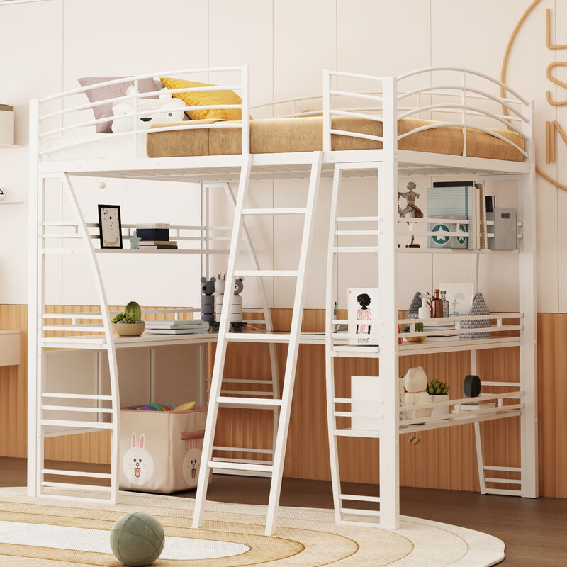 Merax Metal Frame Loft Bed with 4 Layers of Shelves