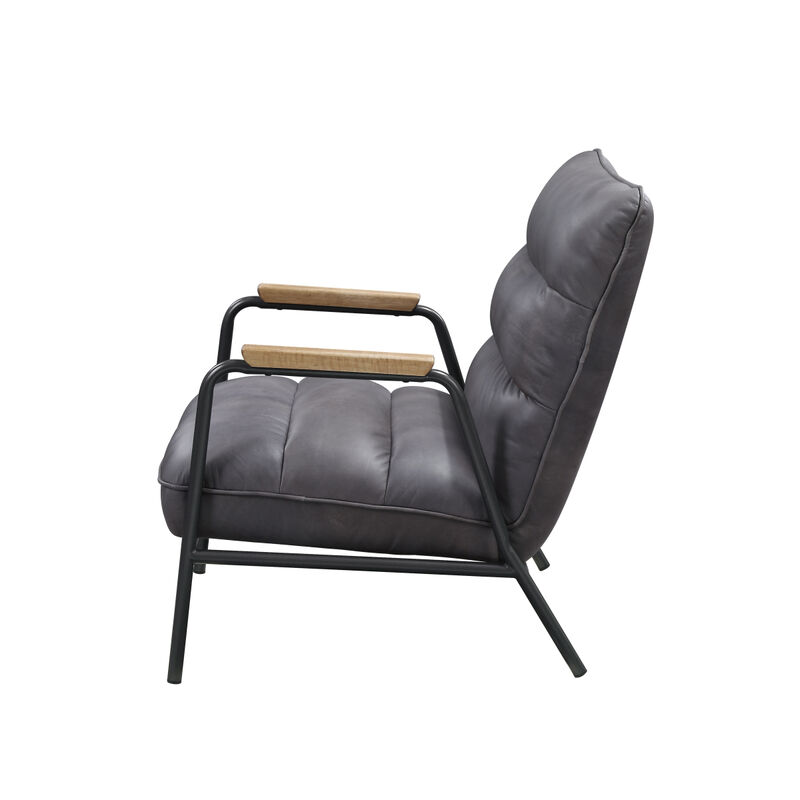 Nignu Accent Chair in Gray Top Grain Leather & Matt Iron Finish