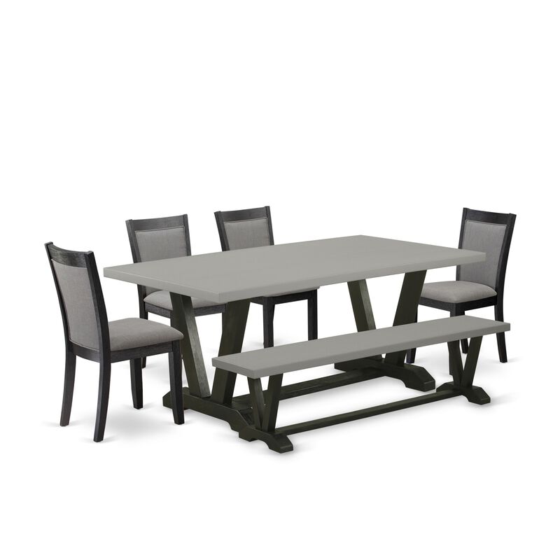 East West Furniture V697MZ650-6 6Pc Dining Set - Rectangular Table , 4 Parson Chairs and a Bench - Multi-Color Color