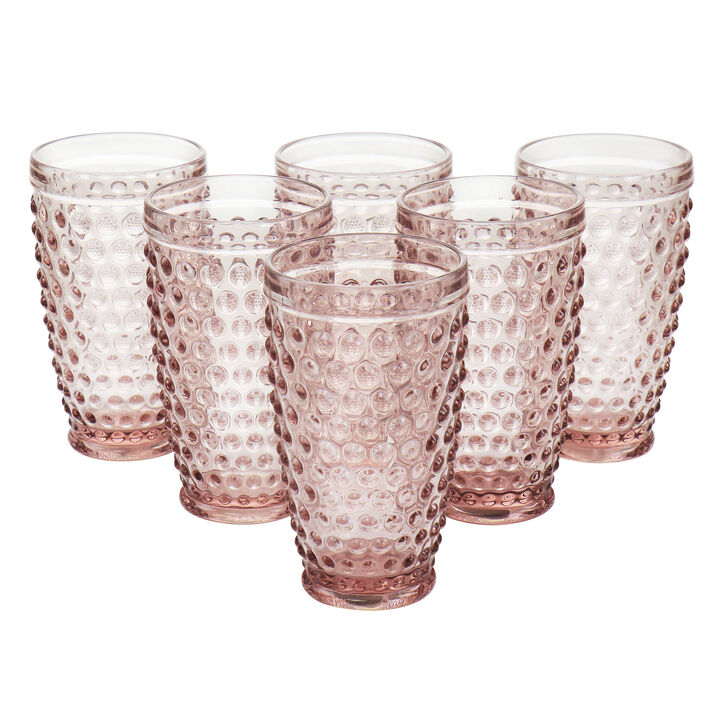 Martha Stewart 6 Piece Hobnail Handmade Glass Tumbler Set in Pink