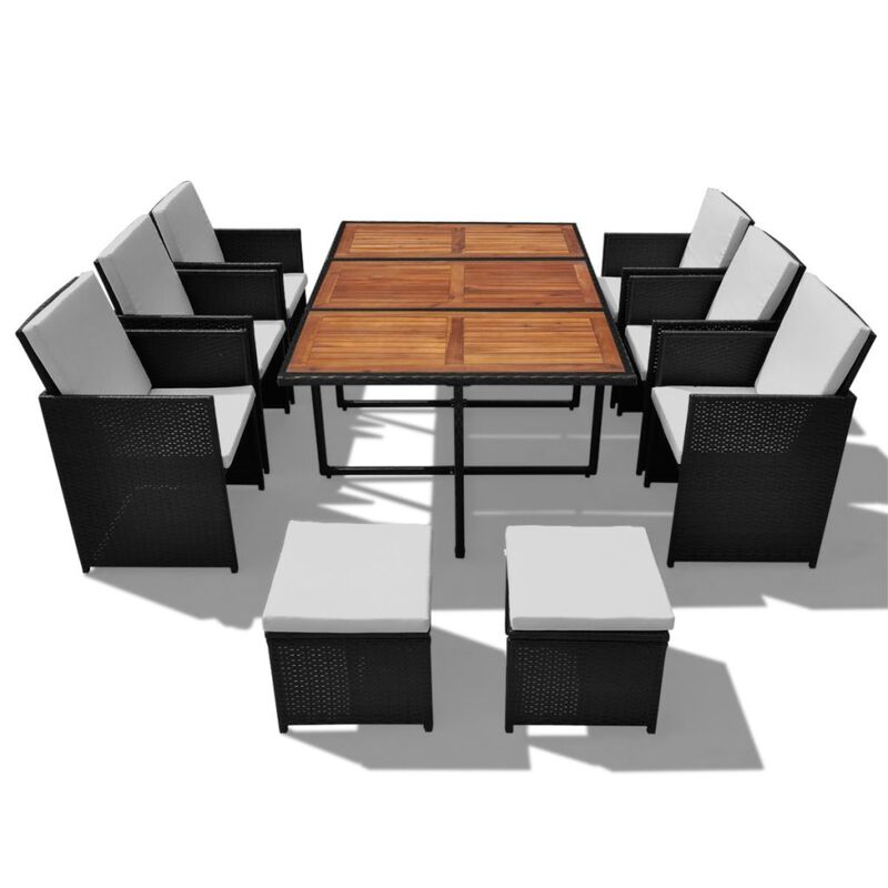 vidaXL 11 Piece Outdoor Dining Set Poly Rattan and Acacia Wood Black