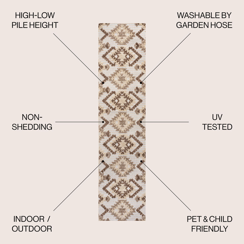 Sumak High-Low Pile Neutral Diamond Kilim Area Rug