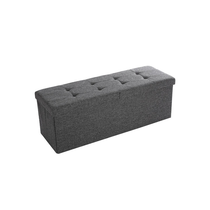 43.3-Inch Folding Storage Bench - Ottoman with Flip-Up Lid and Padded Footstool Seat